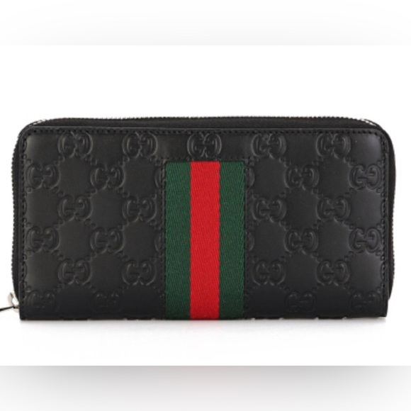 Gucci Guccissima With Web Zip Wallet In Dark Navy - Picture 2 of 10